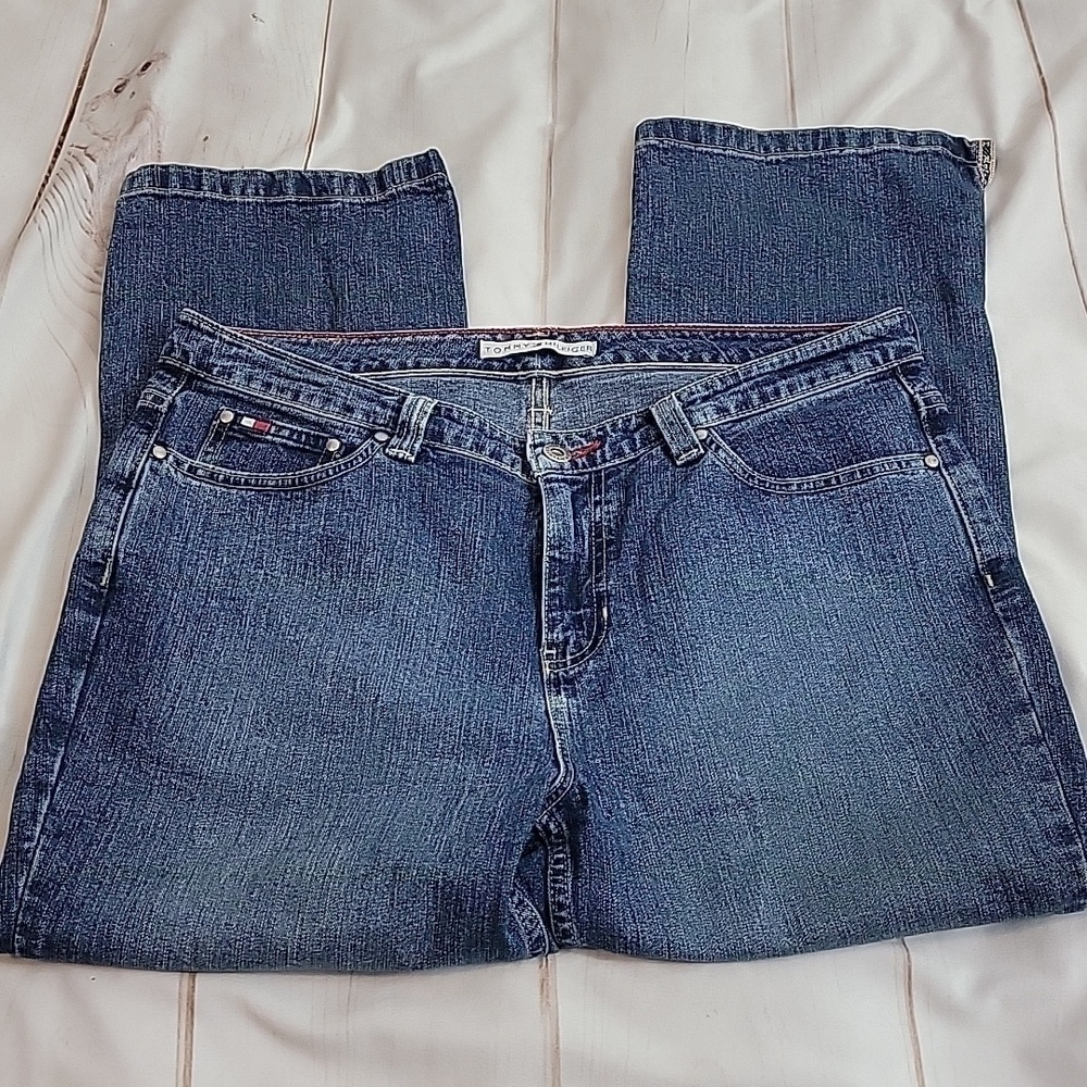 Tommy Hilfiger Split Denim Capris size 10 Relaxed Baggy Vintage Y2K